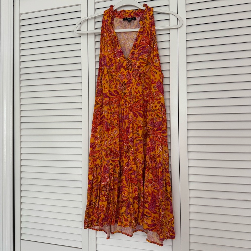 1. State Floral V-Neck Paisley Brightly Colored Tiered Boho Dress Sleeveless M